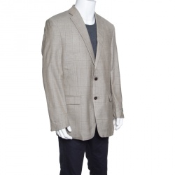 Pre Owned Lauren by Ralph Lauren Light Brown Checkered Silk and Wool Ultraflex Blazer XXL