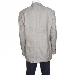 Pre Owned Lauren by Ralph Lauren Light Brown Checkered Silk and Wool Ultraflex Blazer XXL