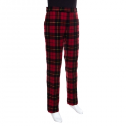 Pre Owned Ralph Lauren Red Tartan Cashmere Straight Fit Pants XXL