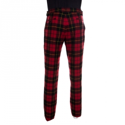 Pre Owned Ralph Lauren Red Tartan Cashmere Straight Fit Pants XXL