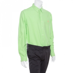 Pre Owned Ralph Lauren Aruba Lime Green Cotton Logo Embroidered Button Down Shirt XL