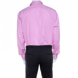 Pre Owned Ralph Lauren Pink and White Gingham Checked Cotton Aston Button Front Shirt XXL