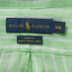 Pre Owned Ralph Lauren Green Striped Ocean Wash Linen Slim Fit Shirt XXL