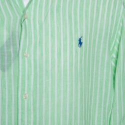 Pre Owned Ralph Lauren Green Striped Ocean Wash Linen Slim Fit Shirt XXL