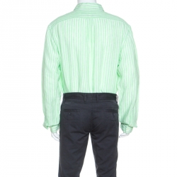 Pre Owned Ralph Lauren Green Striped Ocean Wash Linen Slim Fit Shirt XXL