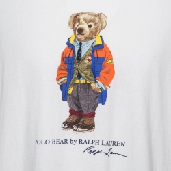 Pre Owned Ralph Lauren White Teddy Print Cotton Knit Crew Neck T-Shirt XL