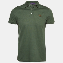 Pre Owned Ralph Lauren Purple Label Olive Green Cotton Polo T-Shirt S