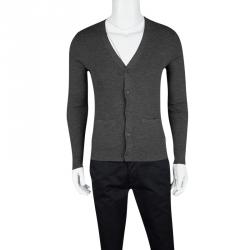 Pre Owned Ralph Lauren Grey Merino Wool Rib Knit Cardigan M