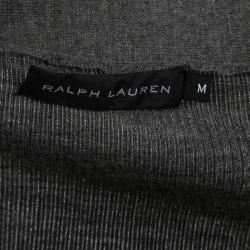 Pre Owned Ralph Lauren Grey Merino Wool Rib Knit Cardigan M