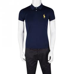 Pre Owned Ralph Lauren Navy Blue Logo Embroidered Slim Fit Polo T-Shirt L