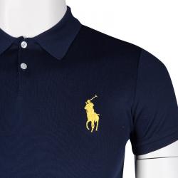 Pre Owned Ralph Lauren Navy Blue Logo Embroidered Slim Fit Polo T-Shirt L