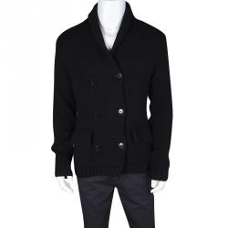 Pre Owned Ralph Lauren Black Chunky Knit Double Breasted Cardigan M