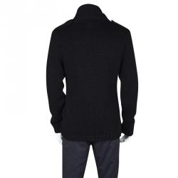 Pre Owned Ralph Lauren Black Chunky Knit Double Breasted Cardigan M