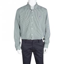 Pre Owned Ralph Lauren Green and White Striped Cotton Long Sleeve Button Down Shirt XL