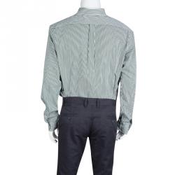 Pre Owned Ralph Lauren Green and White Striped Cotton Long Sleeve Button Down Shirt XL