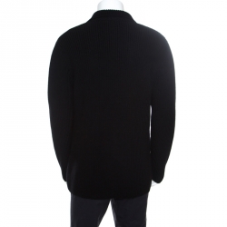 Pre Owned Ralph Lauren Black Rib Knit Merino Wool Double Breasted Cardigan L