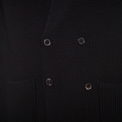 Pre Owned Ralph Lauren Black Rib Knit Merino Wool Double Breasted Cardigan L