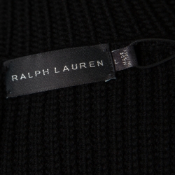 Pre Owned Ralph Lauren Black Rib Knit Merino Wool Double Breasted Cardigan L