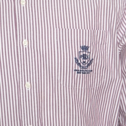 Pre Owned Ralph Lauren Burgundy Striped Crest Embroidered Detail Custom Fit Oxford Shirt XL