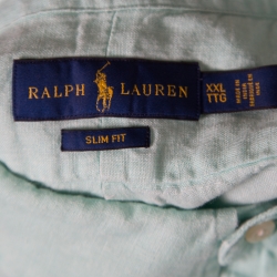 Pre Owned Ralph Lauren Mint Green Linen Logo Embroidered Slim Fit Button Down Shirt XXL