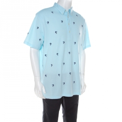 مملوكة مسبقًا Ralph Lauren Light Blue Cotton Pique Dolphin Embroidered Polo T Shirt XXL