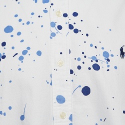 Pre Owned Ralph Lauren White/Blue Paint Splashed Cotton Shirt XL