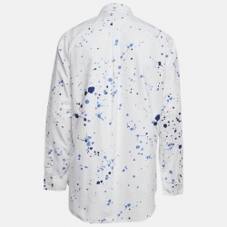 Pre Owned Ralph Lauren White/Blue Paint Splashed Cotton Shirt XL