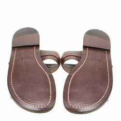 Pre Owned Ralph Lauren Brown Leather Buckle Detail Slides Size 42