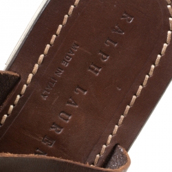 Pre Owned Ralph Lauren Brown Leather Buckle Detail Slides Size 42