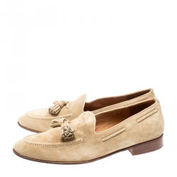 Pre Owned Ralph Lauren Beige Suede Shanley Tassel Loafers Size 42