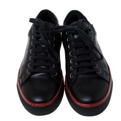 Pre Owned Ralph Lauren Black Leather Lace Up Sneakers Size 41.5