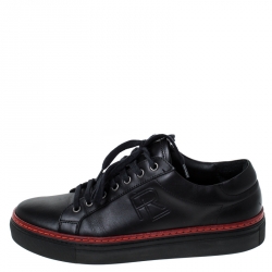 Pre Owned Ralph Lauren Black Leather Lace Up Sneakers Size 41.5