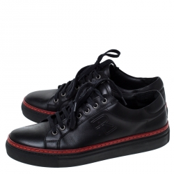 Pre Owned Ralph Lauren Black Leather Lace Up Sneakers Size 41.5