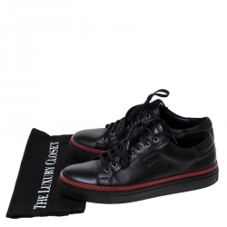 Pre Owned Ralph Lauren Black Leather Lace Up Sneakers Size 41.5