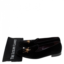Pre Owned Ralph Lauren Black Velvet Collis Velvet Horse Slipper Loafers Size 44