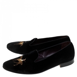 Pre Owned Ralph Lauren Black Velvet Collis Velvet Horse Slipper Loafers Size 44