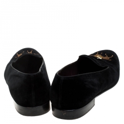 Pre Owned Ralph Lauren Black Velvet Collis Velvet Horse Slipper Loafers Size 44