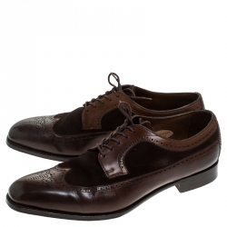 Pre Owned Ralph Lauren Brown Suede Leather Brogue Lace Up Oxfords Size 43.5