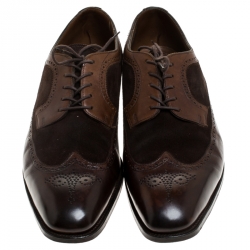 Pre Owned Ralph Lauren Brown Suede Leather Brogue Lace Up Oxfords Size 43.5