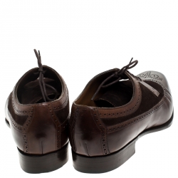 Pre Owned Ralph Lauren Brown Suede Leather Brogue Lace Up Oxfords Size 43.5