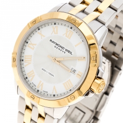 Pre Owned Raymond Weil White Two-Tone Stainless Steel Tango 8160 Men's Wristwatch 41 mm