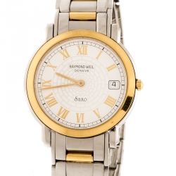Raymond Weil White Two-Tone Stainless Steel Saxo 9521 Men's Wristwatch 36 mm