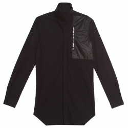 Rick Owens Black Cotton Leather Patch Detail Vicious New Island Shirt S