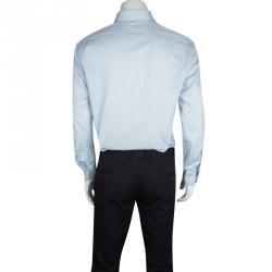 Pre Owned Roberto Cavalli Blue and White Striped Logo Embroidered Long Sleeve Button Front Shirt L