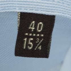 Pre Owned Roberto Cavalli Blue and White Striped Logo Embroidered Long Sleeve Button Front Shirt L