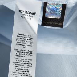 Pre Owned Roberto Cavalli Blue and White Striped Logo Embroidered Long Sleeve Button Front Shirt L