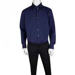 Pre Owned Roberto Cavalli Blue Cotton Logo Embroidered Long Sleeve Button Front Shirt XXL