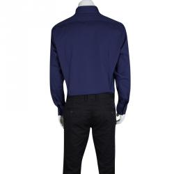 Pre Owned Roberto Cavalli Blue Cotton Logo Embroidered Long Sleeve Button Front Shirt XXL