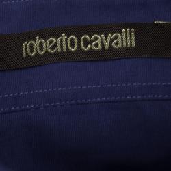 Pre Owned Roberto Cavalli Blue Cotton Logo Embroidered Long Sleeve Button Front Shirt XXL