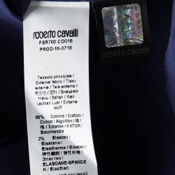 Pre Owned Roberto Cavalli Blue Cotton Logo Embroidered Long Sleeve Button Front Shirt XXL